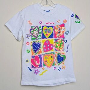 Vintage New Moves Hearts Valentines Neon Puff Print AOP Single Stitch Shirt 5-6